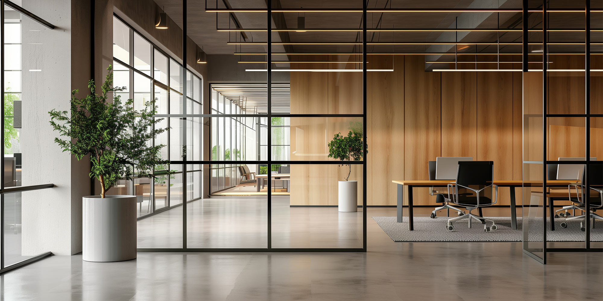 open concept office with computer desk and chairs